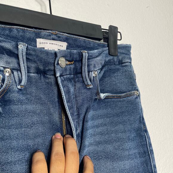 Good American Womens Jeans Size 2 Medium Wash Skinny Leg Distressed Denim - Picture 8 of 12